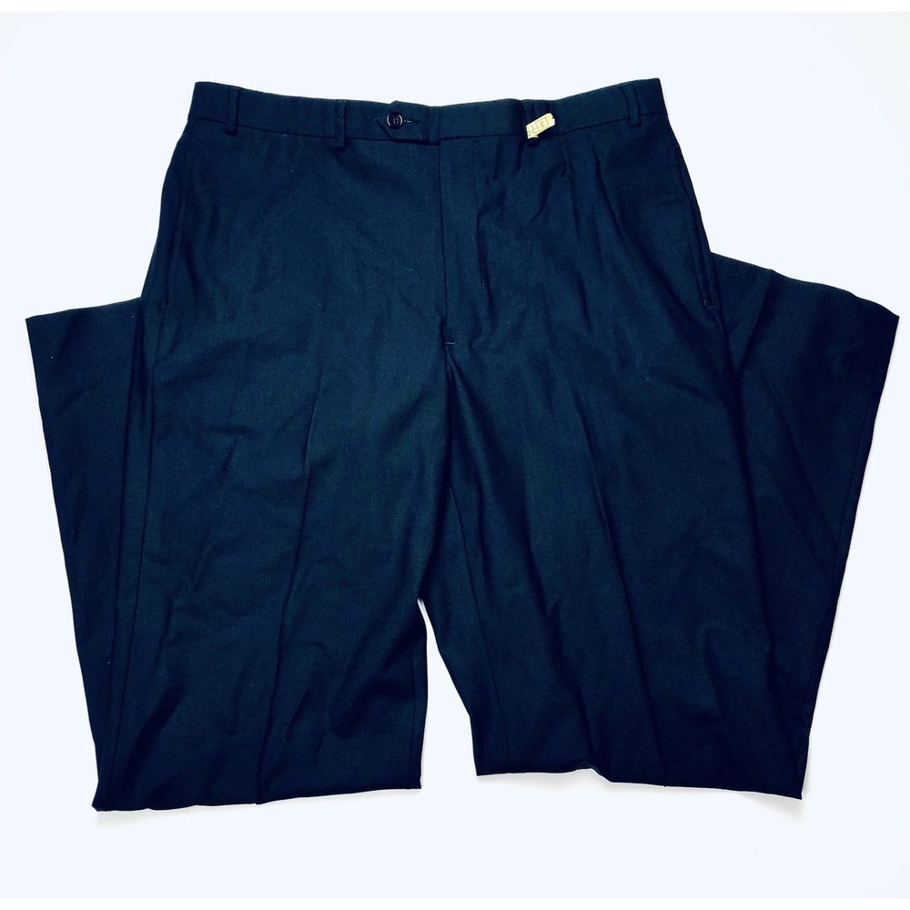Brooks Brothers 346 Mens Navy Blue Pleated Stretch Wool Dress Pants W36 L33